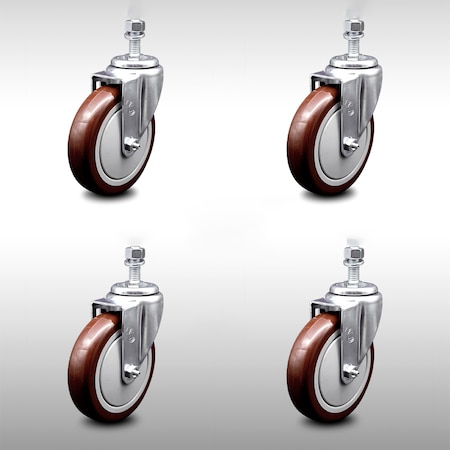 Service Caster 5 Inch SS Maroon Polyurethane Wheel Swivel 1/2 Inch Threaded Stem Caster Set SCC SCC-SSTS20S514-PPUB-MRN-121315-4
